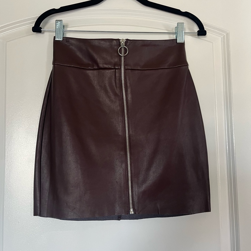 NWT Express Dark Brown Leather Mini Skirt 0